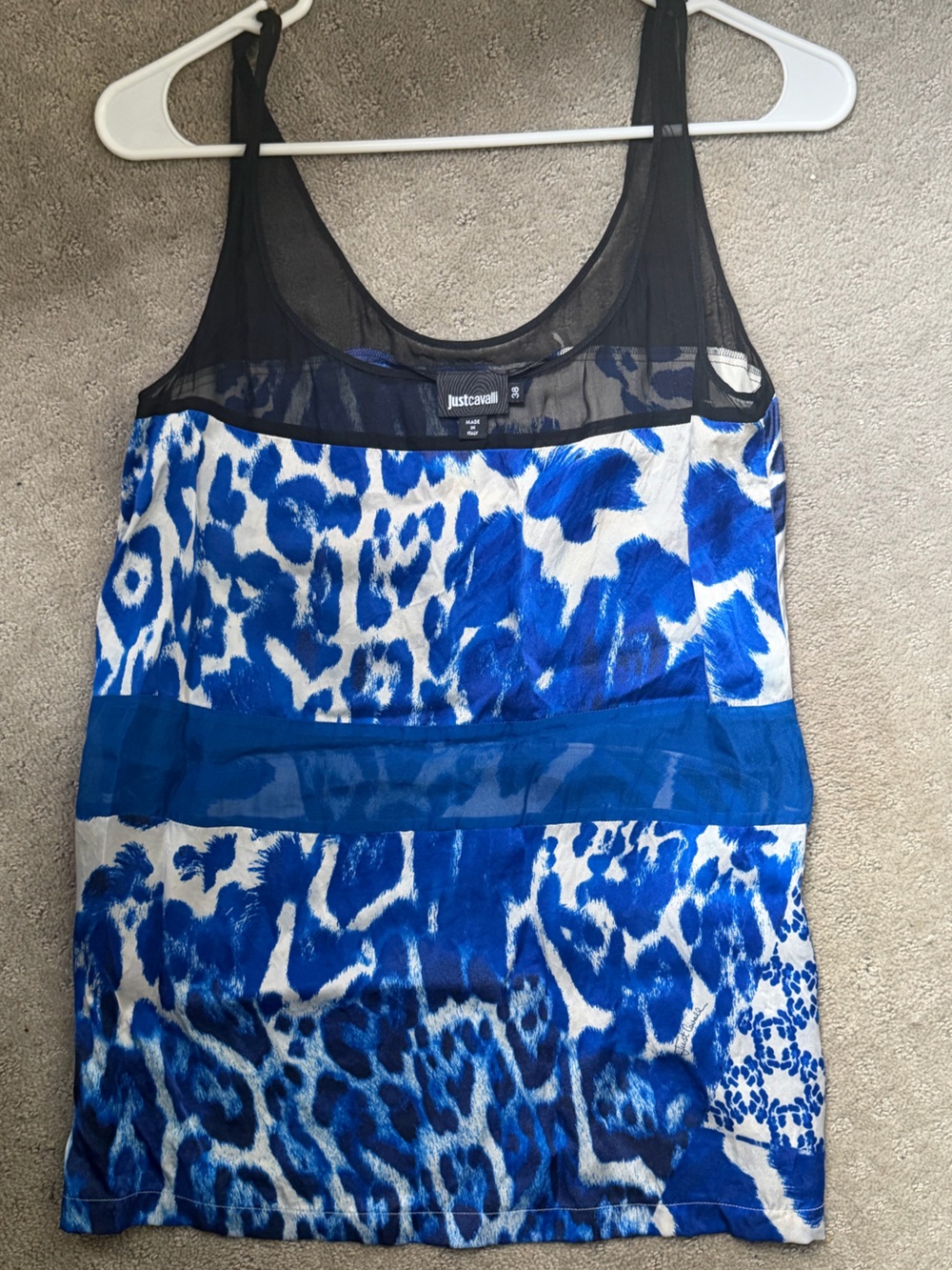 Just Cavalli Blue White Abstract Print Top